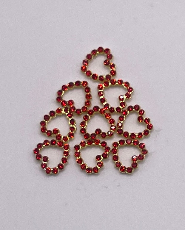 Rhinestone Heart Outline- red/gold