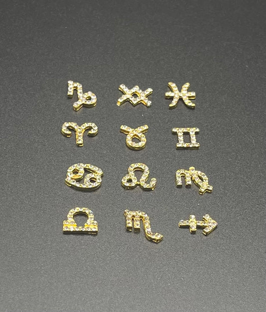 Horoscope Symbols Gold - with Clear Crystals- Assorted 24 pcs